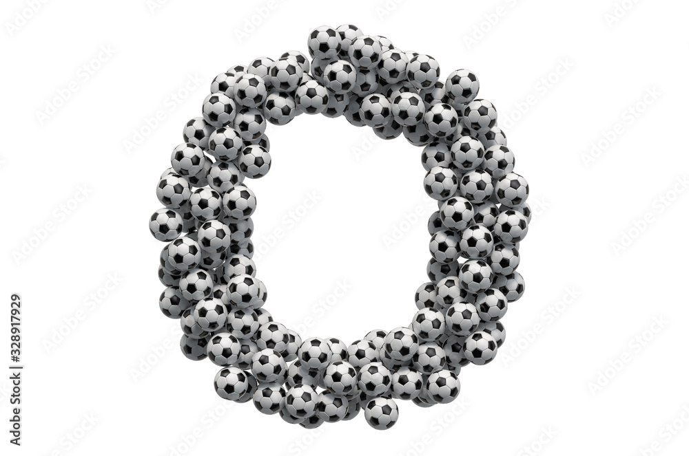 Letter O from soccer balls, 3D rendering Letter O from soccer balls, 3D rendering