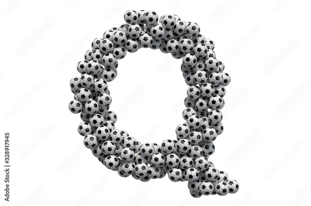 Letter Q from soccer balls, 3D rendering Letter Q from soccer balls, 3D rendering
