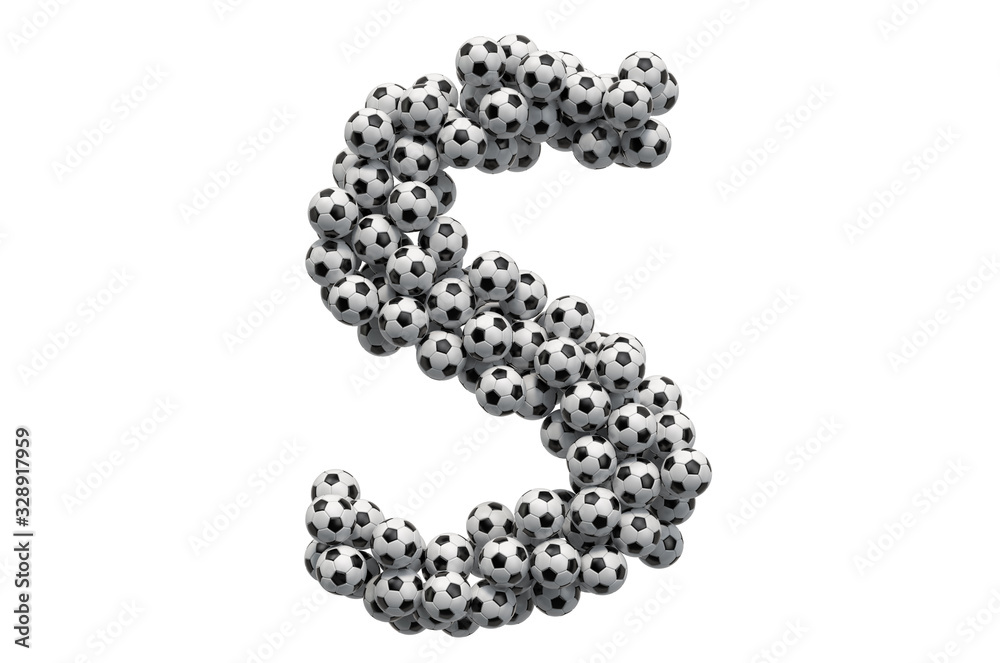 Letter S from soccer balls, 3D rendering