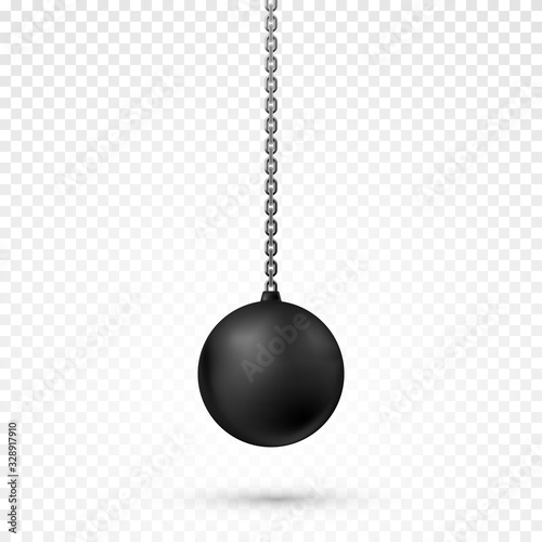 Realistic Demolition Sphere. Heavy black wrecking ball. Vector illustration