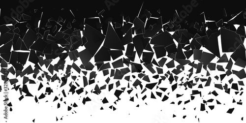 Abstract cloud of pieces and fragments after explosion. Shatter and destruction effect. Demolition surface. Vector illustration photo