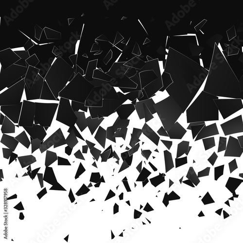 Destruction effect. Abstract cloud of pieces and fragments after wall explosion. Vector photo