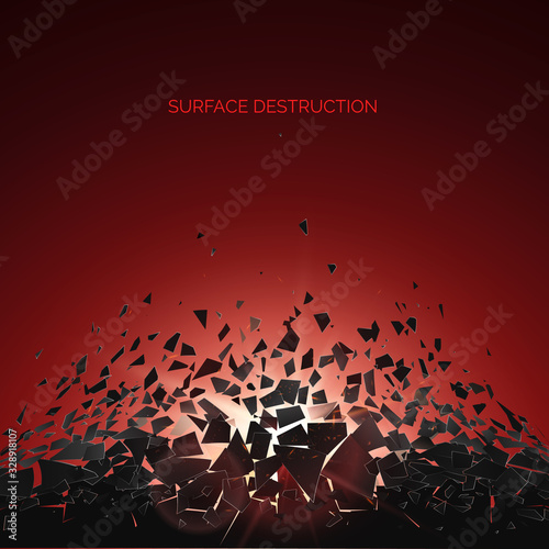 Abstract cloud of pieces and fragments after explosion. Shatter and destruction effect. Surface Demolition. Vector illustration