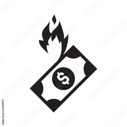 Fire Money Vector Icon, Burn Cash or Burning Dollar Sign