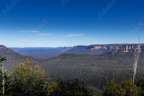 Blue mountins in NSW Australia  winter sun - negative space