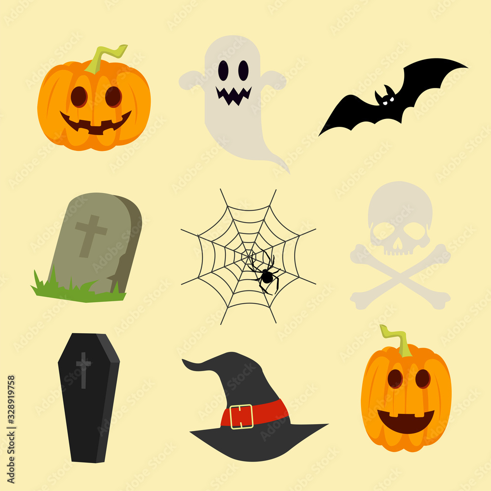 Fototapeta premium Vector Isolated Halloween Elements, Icon Set