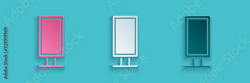 Paper cut Big full length mirror for bedroom, shops, backstage icon isolated on blue background. Paper art style. Vector Illustration