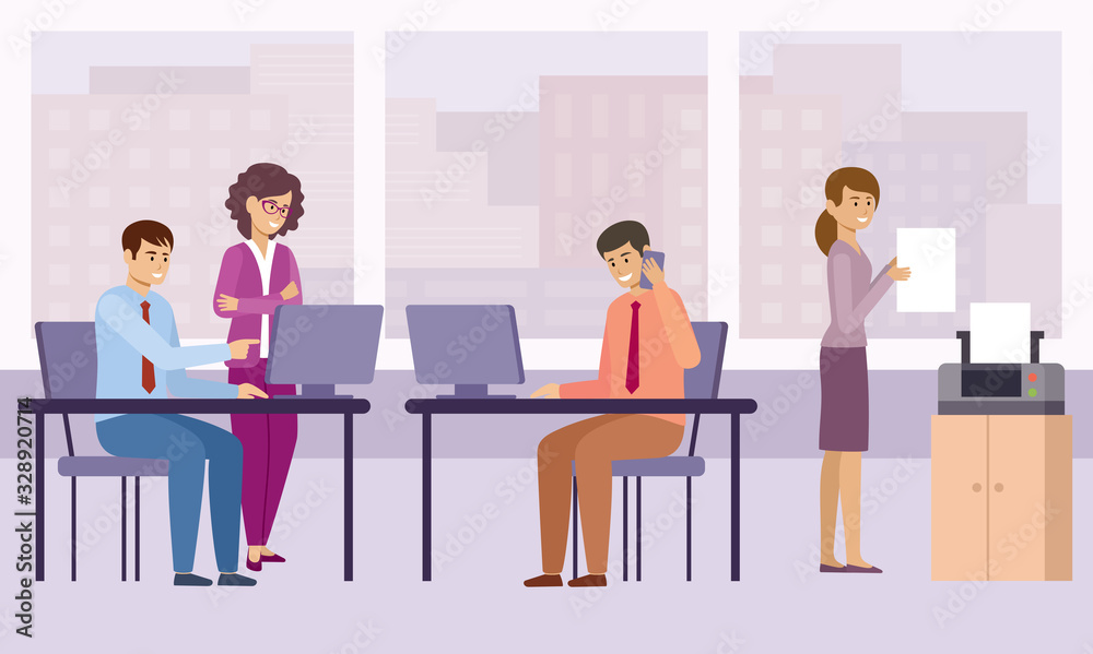 Work in the office. Businessmen and businesswomen discuss working issues. Successful team in coworking space. Work in the office. Businessmen and businesswomen discuss working issues. Successful team in coworking space.