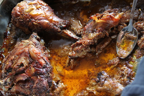 Crispy roasted turkey meat barbecue