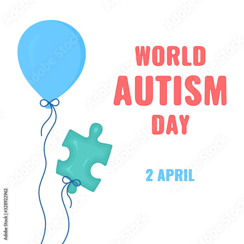 Autism disorder awareness poster of jigsaw puzzle balloons on white background. Solidarity and support vector illustration in cartoon style. Healthcare and medical concept.