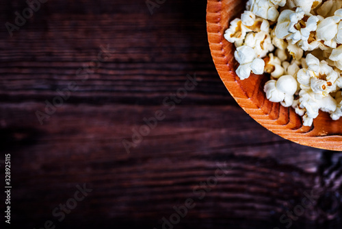 Popcorn in wood dish