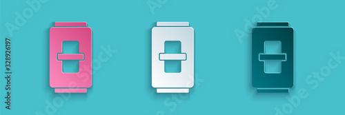 Paper cut Electric light switch icon isolated on blue background. On and Off icon. Dimmer light switch sign. Concept of energy saving. Paper art style. Vector Illustration