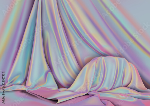 Vector background. Silk drapery beautiful iridescent color holographic.