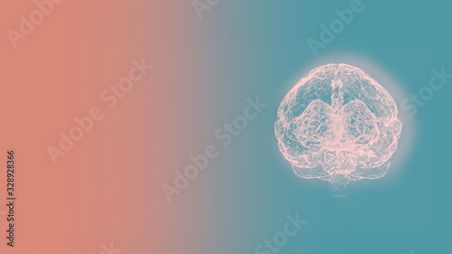 3d render computed medical tomography MRI scan of human brain over light green-pink background.