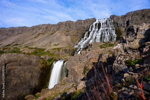 Wilderness cascade panorama Dynjandi waterfall Iceland