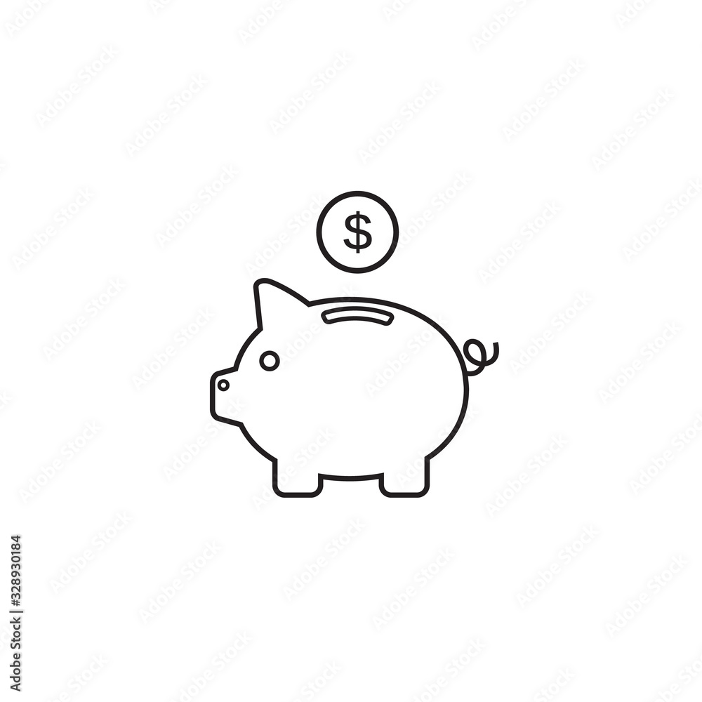 Piggy bank line icon vector with dollar coin and moneybox flat sign symbols logo illustration isolated on white background. Concepts for business banking, saving, accumulation money, budget finance Piggy bank line icon vector with dollar coin and moneybox flat sign symbols logo illustration isolated on white background. Concepts for business banking, saving, accumulation money, budget finance