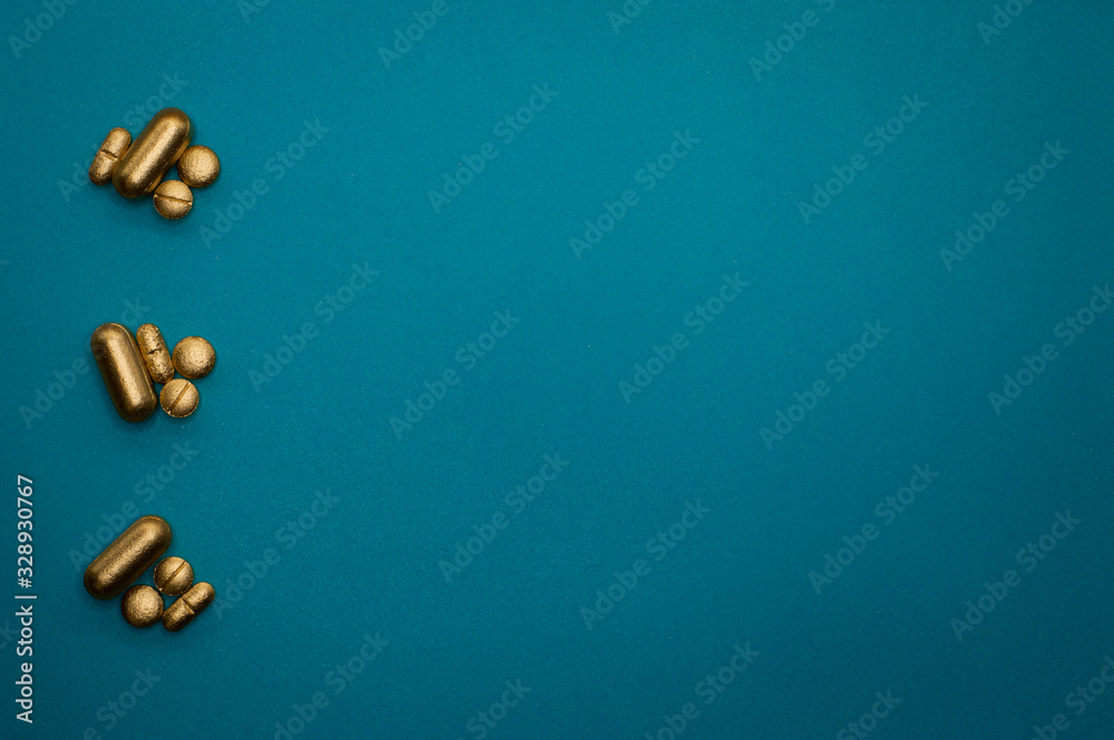 pills groups on blue background pills groups on blue background