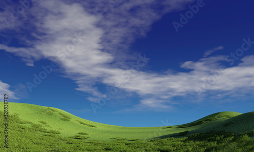 Blue sky and beautiful cloud with meadow tree. Plain landscape background for summer poster. The best view for holiday. picture of green grass field and blue sky with white clouds