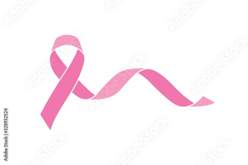 Photo pink ribbon, breast cancer awareness symbol, isolated on white, vector icon illu