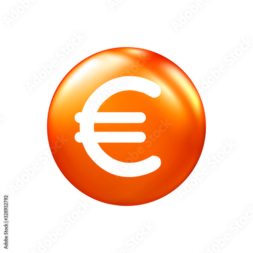 The Euro sign icon. White on a round yellow background. Simple vector illustration for graphic and web design..