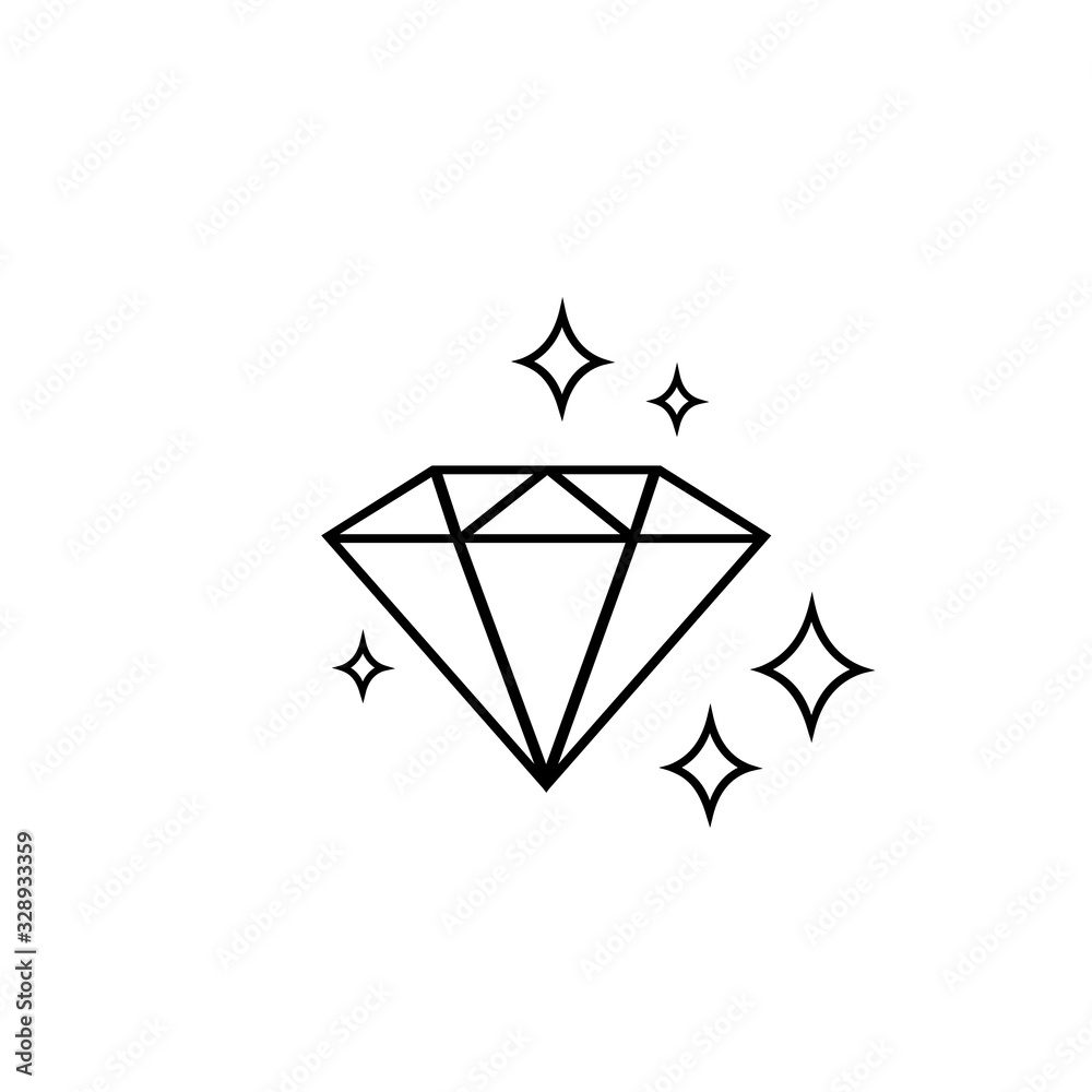 Diamond with sparkles line icon. Gemstone symbol. Vector