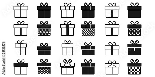 Gift Box icon set, isolated on white background. Vector illustration.