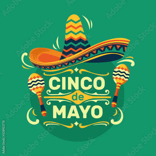 Cinco de Mayo vector illustration emblem design with handwriting for greeting card and poster © defarmerdesign