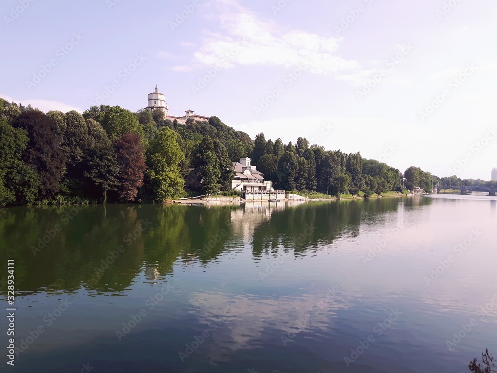 Turin, Italy -03/04/2020: Beautiful caption of the city of Turin in winter days from the city center to the river Po.