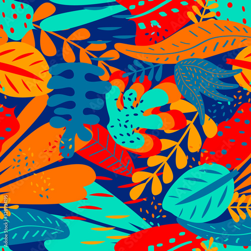 Vivid seamless background with tropical leaves and plants  vector