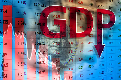 GDP is falling. The fall of gross domestic product. Slowdown in the run-up to the crisis. The concept is a decrease in purchasing power. Recession on the background of stock market panic
