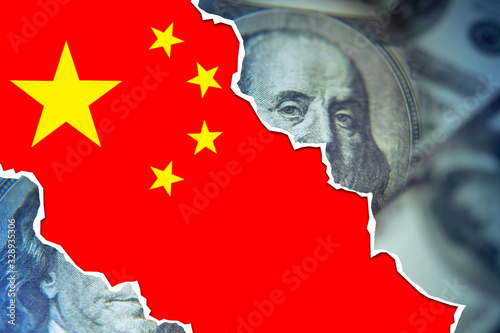 Flag of China. U.S. dollars...