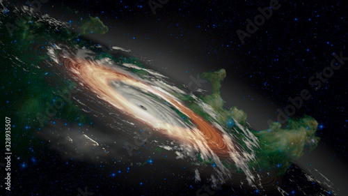 Fototapeta Naklejka Na Ścianę i Meble -  Stars and material falls into a black hole gravitational field. Elements of this image furnished by NASA.