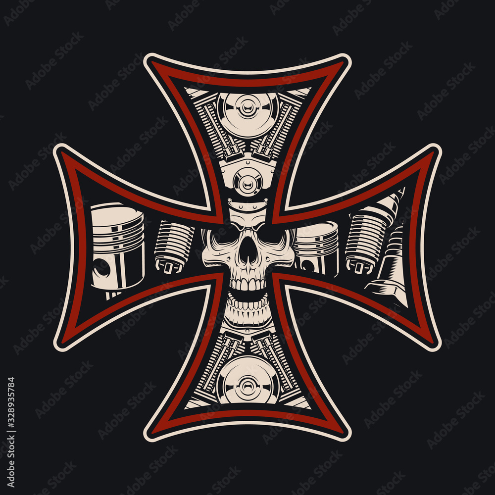 Vector biker’s cross, isolated on the dark background.