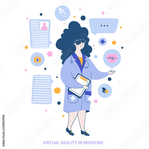 Virtual reality medical services vector landing page template