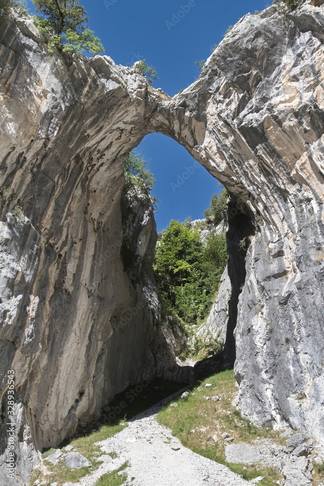 Cares gorges, Principality of Asturias/Spain; Aug. 05, 2015. This gorge, with its narrow passes and gullies, is right in the heart of the Picos de Europa Mountains. The area’s stunning landscape affor