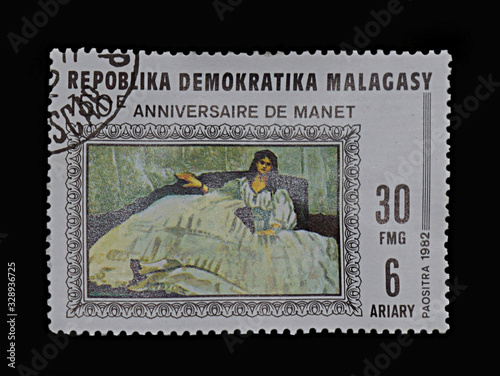  Postage stamp of the Republic of Malgash with a picture of Manet.