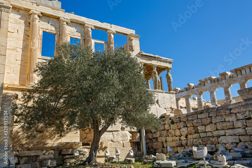 Ancient Greek ruins, columns, building.