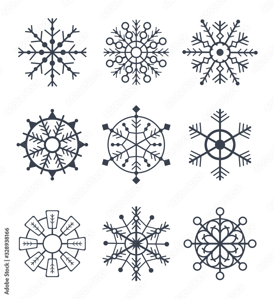Snowflake isolated set collection. Vector flat graphic design illustration