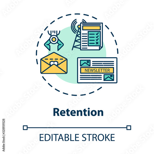 Retention concept icon. Customer loyalty and trust, brand credibility idea thin line illustration. Audience attraction strategies. Vector isolated outline RGB color drawing. Editable stroke