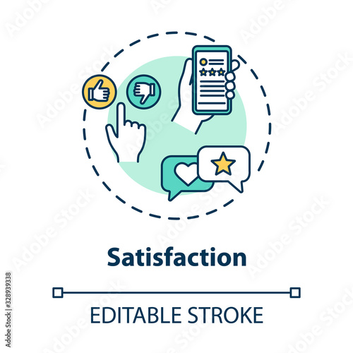 Satisfaction concept icon. Social approval rates, brand credibility idea thin line illustration. Audience retention and customer loyalty. Vector isolated outline RGB color drawing. Editable stroke