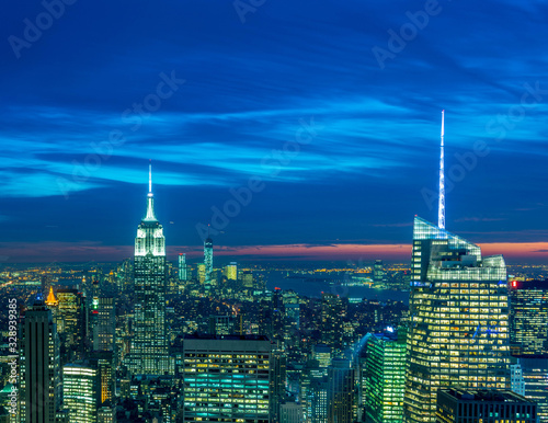 View of New York Manhattan during sunset hours