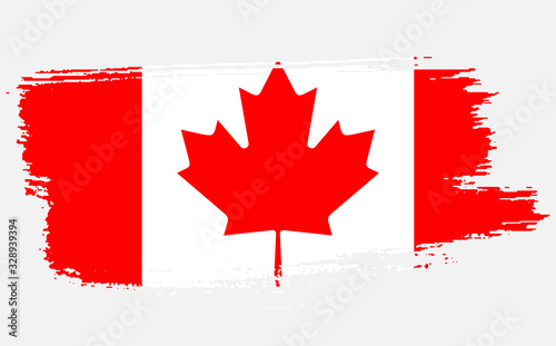 Happy Canada Day, july 1 holiday celebrate card. Maple leaf on flag made in brush stroke background. Grunge Canada flag. First day of July a Public Holiday by the name of Dominion Day.