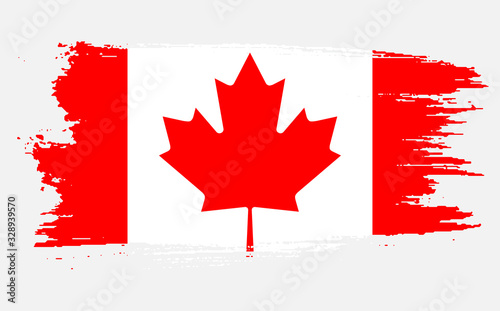 Happy Canada Day, july 1 holiday celebrate card. Maple leaf on flag made in brush stroke background. Grunge Canada flag. First day of July a Public Holiday by the name of Dominion Day.