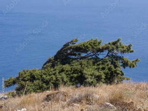 Panoramic view of Mount Mesa Vouno on Santorini island, Greece. photo