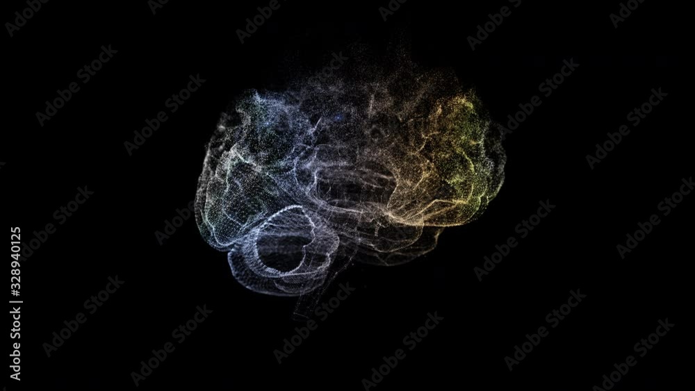 Abstract human brain from glittering particles floating and exploding on a black background. Abstract human brain from glittering particles floating and exploding on a black background.