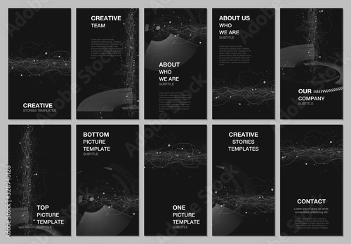 Social networks stories design, vertical banner or flyer templates. Covers design templates for flyer, leaflet, brochure cover, presentation, advertising banner. Digital technology concept design