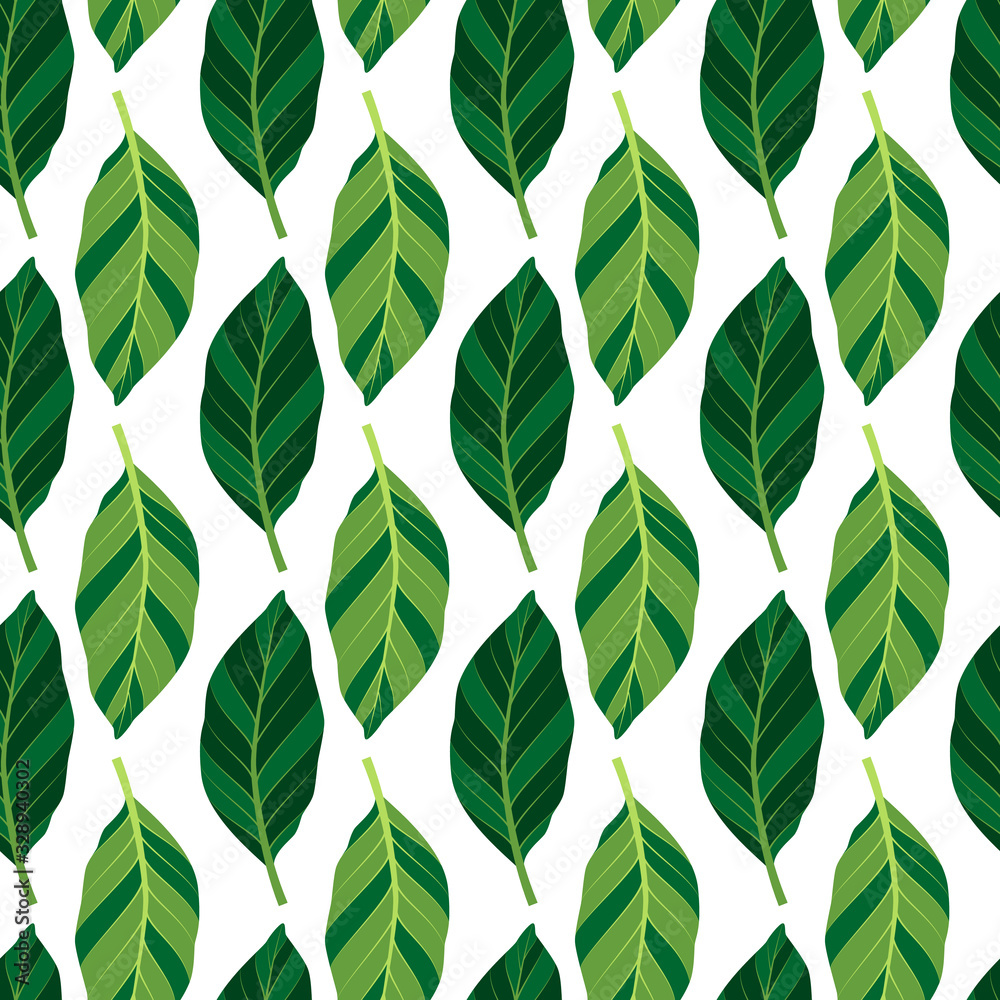 Summer seamless pattern with leaves. Vector illustration.