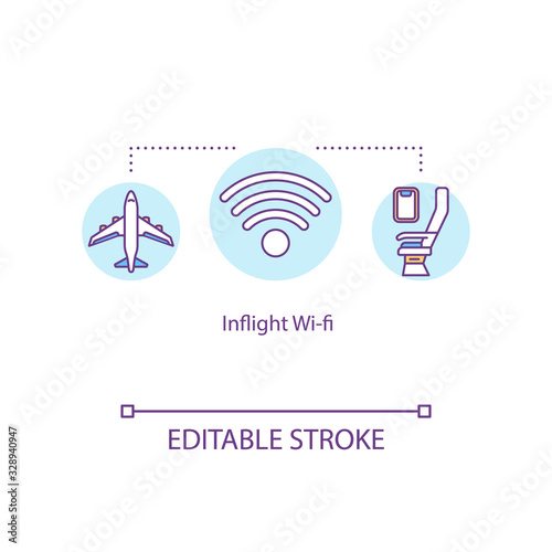 Inflight Wi-fi concept icon. Transient roamer, airplane Internet connection, roaming service idea thin line illustration. Vector isolated outline RGB color drawing. Editable stroke