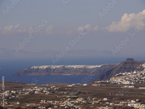 Panoramic view of Santorini island from the top of Mesa Vouno Mountain. © Mizikevitch