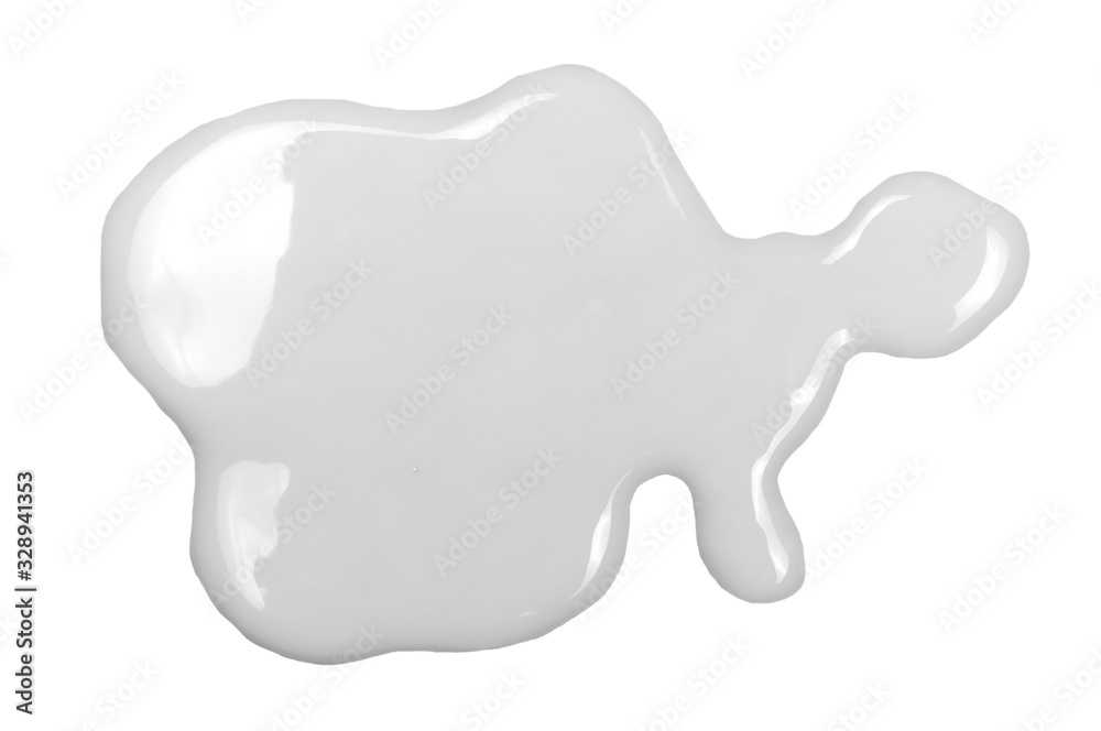 Fototapeta premium Spilled yogurt puddle isolated on white background and texture, top view
